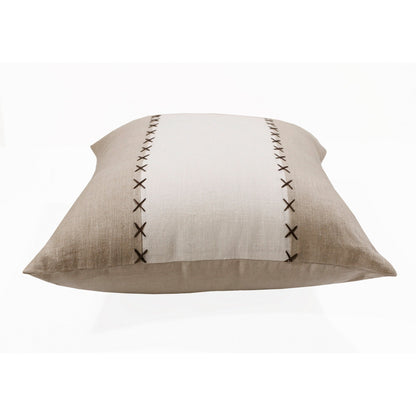 20" X 20" Gray And Tan Linen Patchwork Zippered Pillow FurniFindUSA