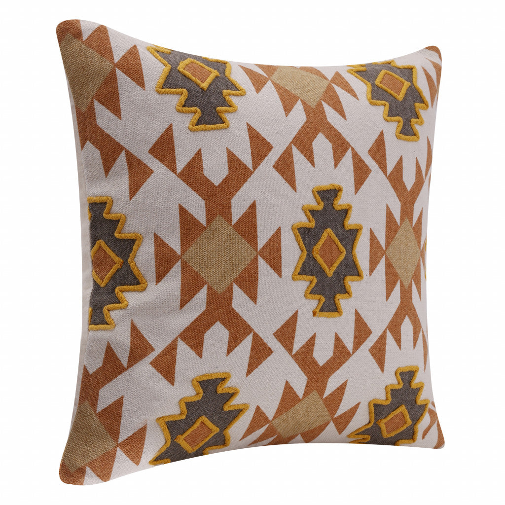 20" X 20" Orange 100% Cotton Geometric Zippered Pillow FurniFindUSA