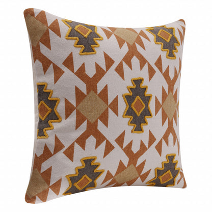 20" X 20" Orange 100% Cotton Geometric Zippered Pillow FurniFindUSA