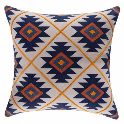 20" X 20" Blue 100% Cotton Geometric Zippered Pillow HomeRoots
