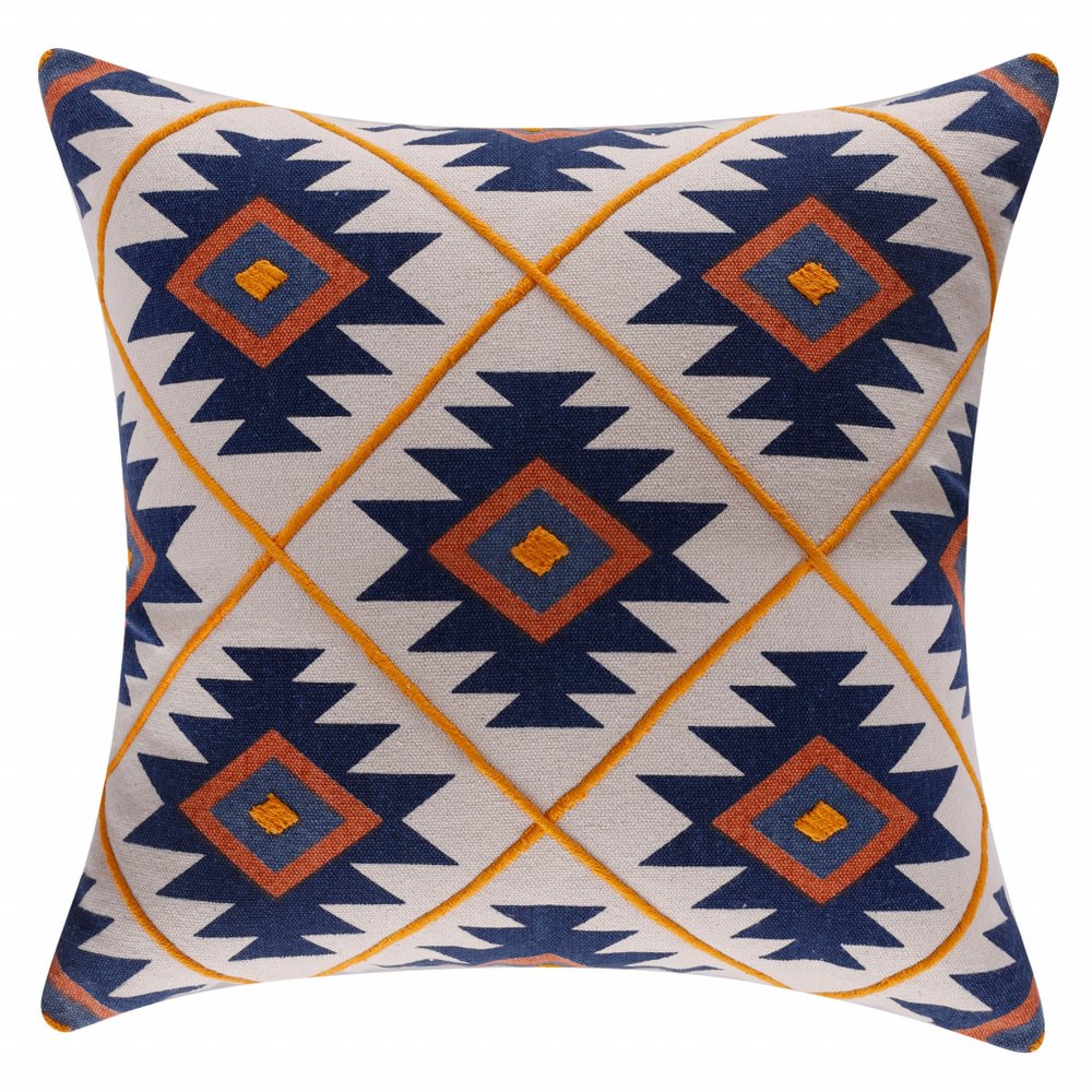 20" X 20" Blue 100% Cotton Geometric Zippered Pillow — view 1