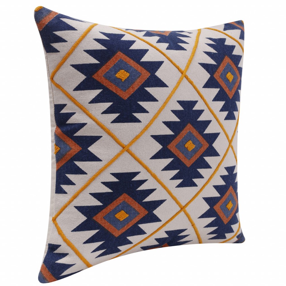 20" X 20" Blue 100% Cotton Geometric Zippered Pillow HomeRoots