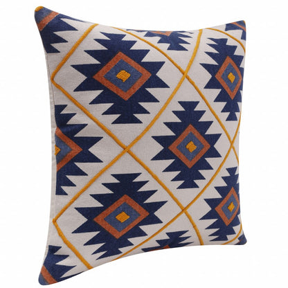 20" X 20" Blue 100% Cotton Geometric Zippered Pillow HomeRoots