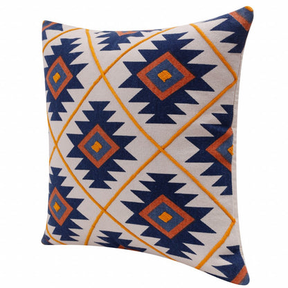 20" X 20" Blue 100% Cotton Geometric Zippered Pillow HomeRoots