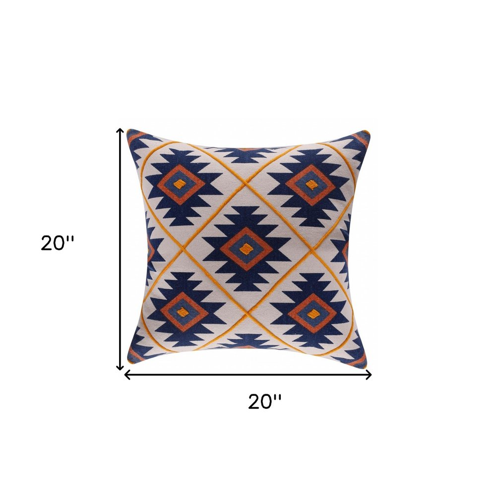 20" X 20" Blue 100% Cotton Geometric Zippered Pillow HomeRoots