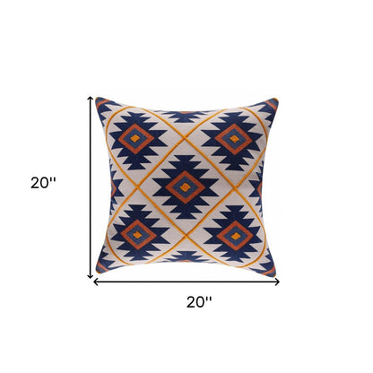20" X 20" Blue 100% Cotton Geometric Zippered Pillow HomeRoots
