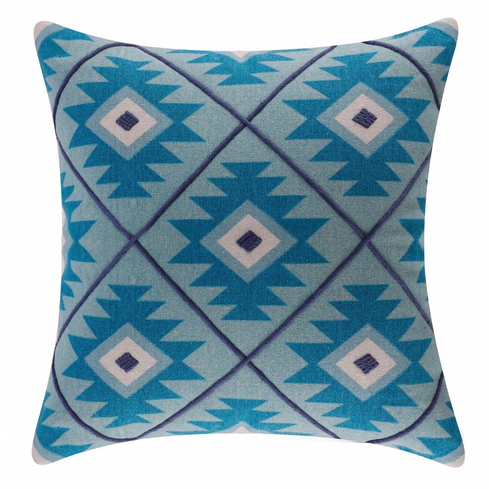 20" X 20" Blue And White 100% Cotton Geometric Zippered Pillow HomeRoots