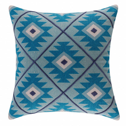 20" X 20" Blue And White 100% Cotton Geometric Zippered Pillow HomeRoots