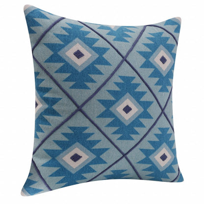 20" X 20" Blue And White 100% Cotton Geometric Zippered Pillow HomeRoots