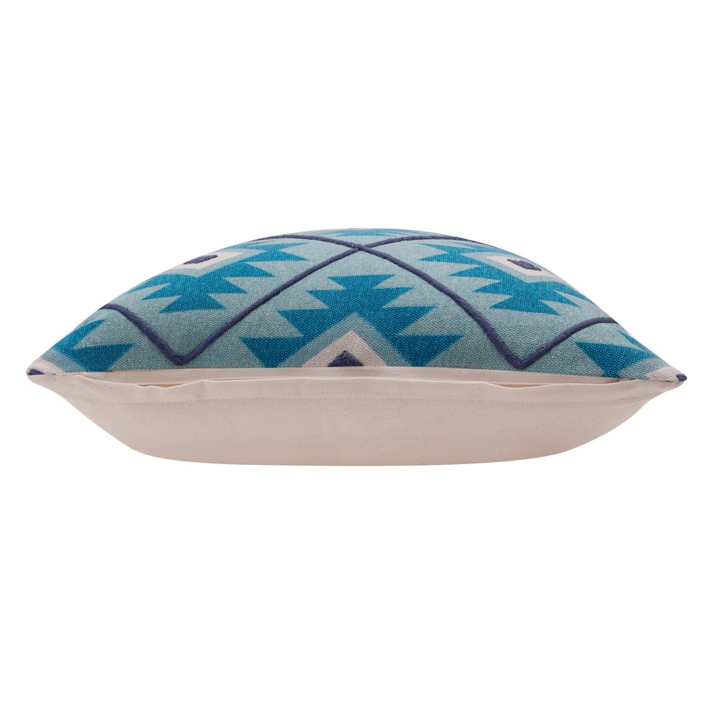 20" X 20" Blue And White 100% Cotton Geometric Zippered Pillow HomeRoots
