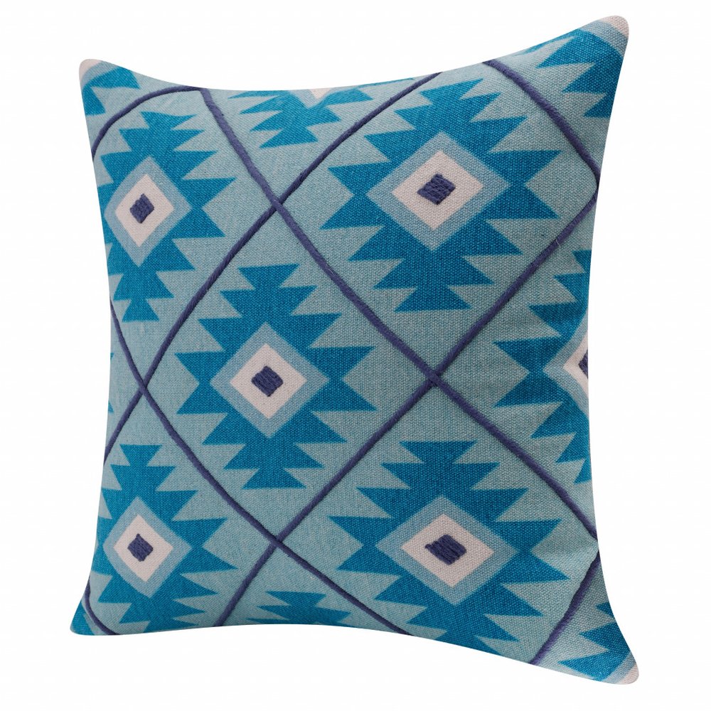 20" X 20" Blue And White 100% Cotton Geometric Zippered Pillow HomeRoots