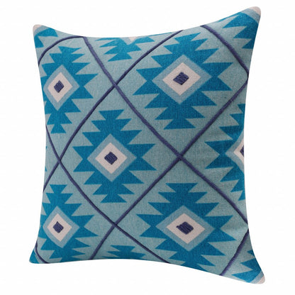 20" X 20" Blue And White 100% Cotton Geometric Zippered Pillow HomeRoots