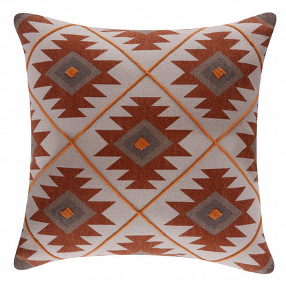20" X 20" Rust And Off-White 100% Cotton Geometric Zippered Pillow FurniFindUSA