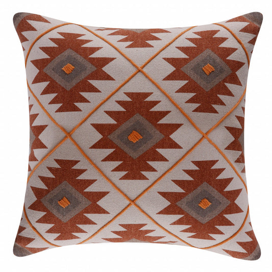 20" X 20" Rust And Off-White 100% Cotton Geometric Zippered Pillow FurniFindUSA