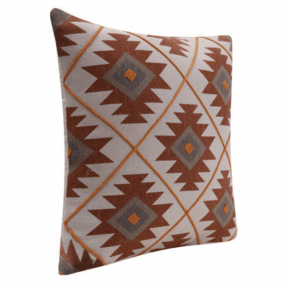 20" X 20" Rust And Off-White 100% Cotton Geometric Zippered Pillow FurniFindUSA