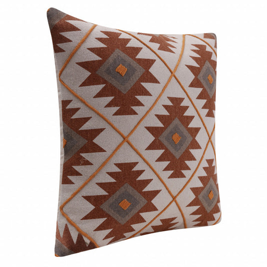 20" X 20" Rust And Off-White 100% Cotton Geometric Zippered Pillow FurniFindUSA