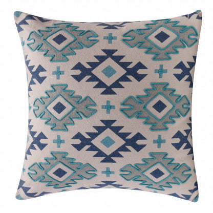 20" X 20" Navy And Light Gray 100% Cotton Geometric Zippered Pillow FurniFindUSA
