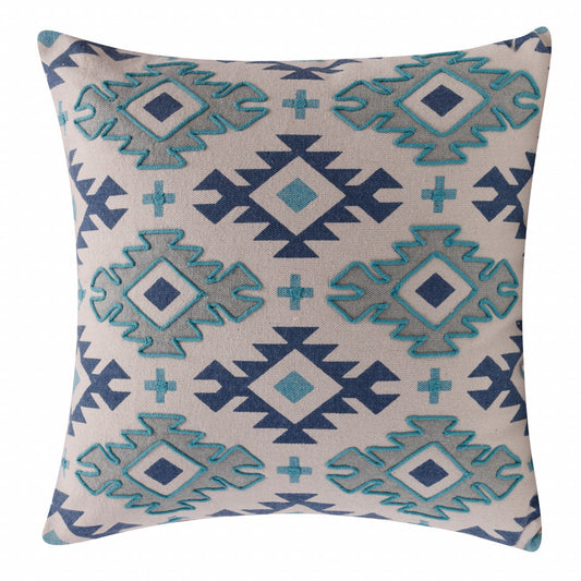 20" X 20" Navy And Light Gray 100% Cotton Geometric Zippered Pillow FurniFindUSA