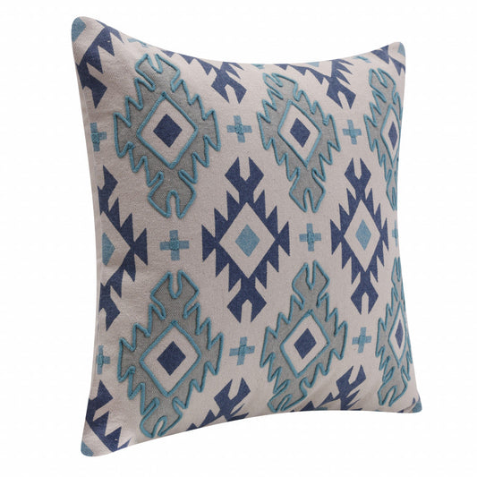 20" X 20" Navy And Light Gray 100% Cotton Geometric Zippered Pillow FurniFindUSA