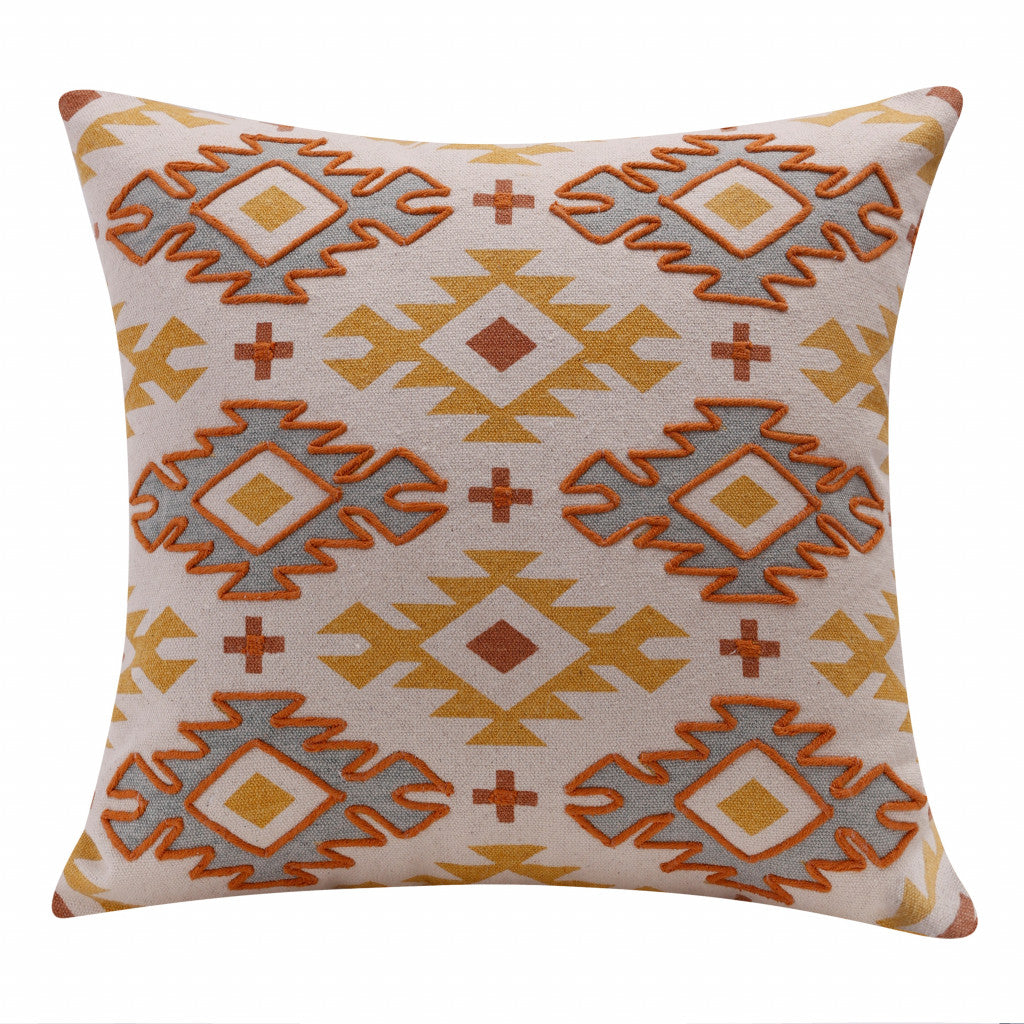 20" X 20" Yellow And Rust 100% Cotton Geometric Zippered Pillow FurniFindUSA