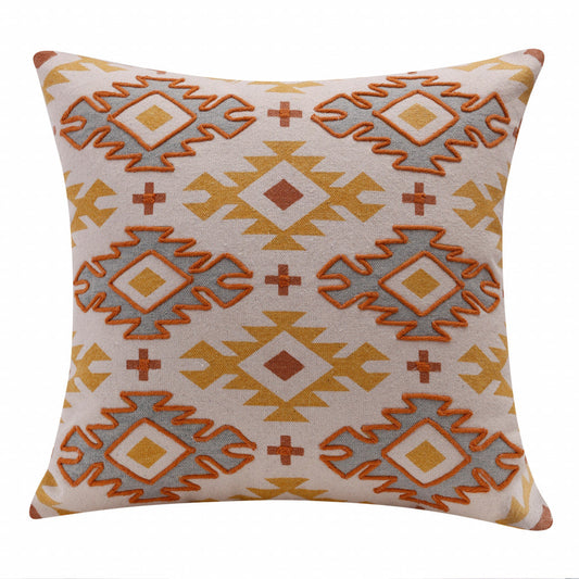 20" X 20" Yellow And Rust 100% Cotton Geometric Zippered Pillow FurniFindUSA