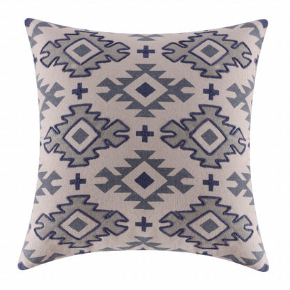 20" X 20" Blue And Gray 100% Cotton Geometric Zippered Pillow FurniFindUSA
