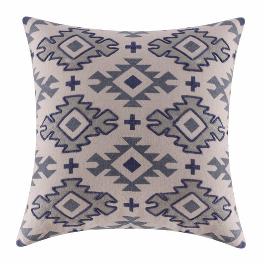 20" X 20" Blue And Gray 100% Cotton Geometric Zippered Pillow FurniFindUSA