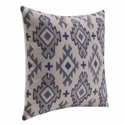 20" X 20" Blue And Gray 100% Cotton Geometric Zippered Pillow FurniFindUSA