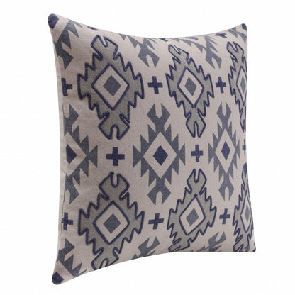 20" X 20" Blue And Gray 100% Cotton Geometric Zippered Pillow HomeRoots