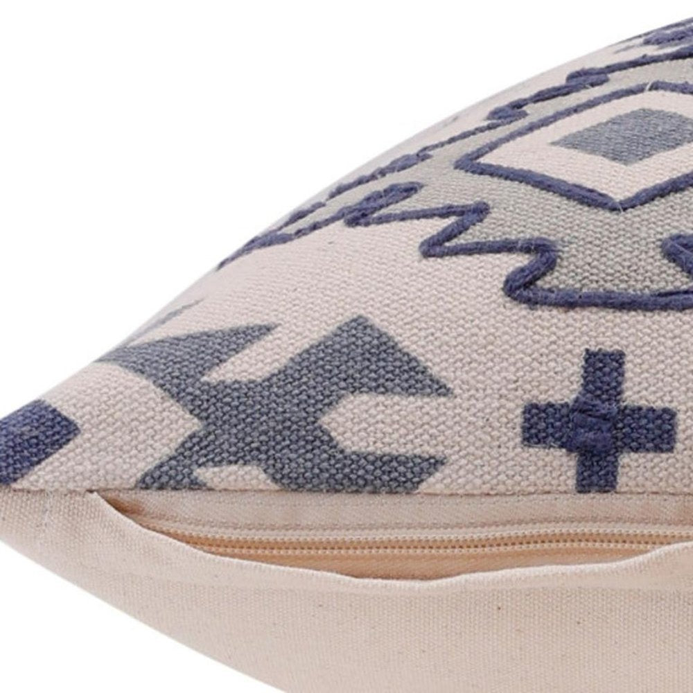 20" X 20" Blue And Gray 100% Cotton Geometric Zippered Pillow — view 8