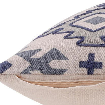 20" X 20" Blue And Gray 100% Cotton Geometric Zippered Pillow HomeRoots