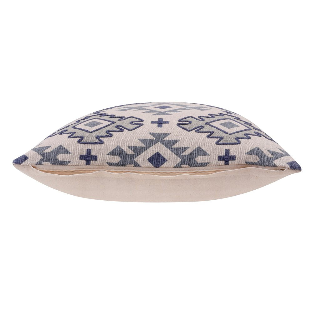 20" X 20" Blue And Gray 100% Cotton Geometric Zippered Pillow — view 3