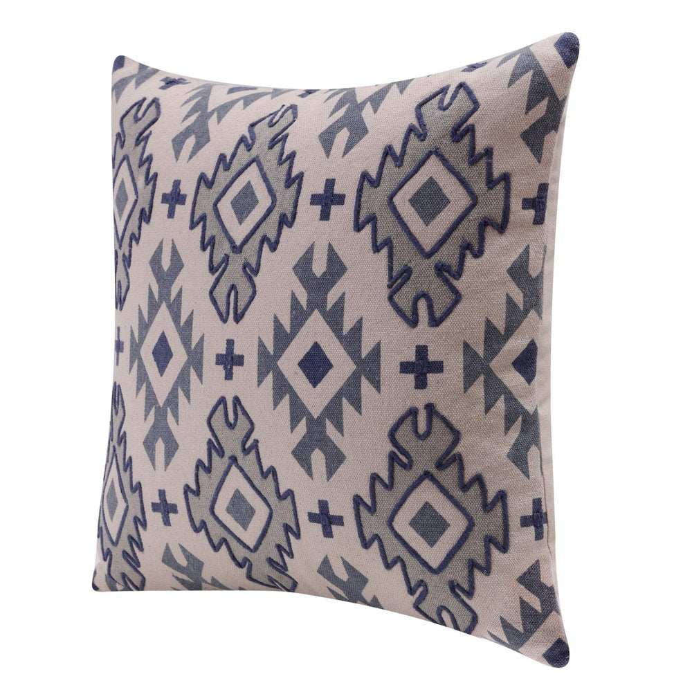 20" X 20" Blue And Gray 100% Cotton Geometric Zippered Pillow HomeRoots