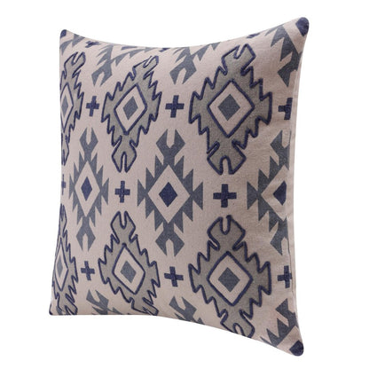 20" X 20" Blue And Gray 100% Cotton Geometric Zippered Pillow HomeRoots