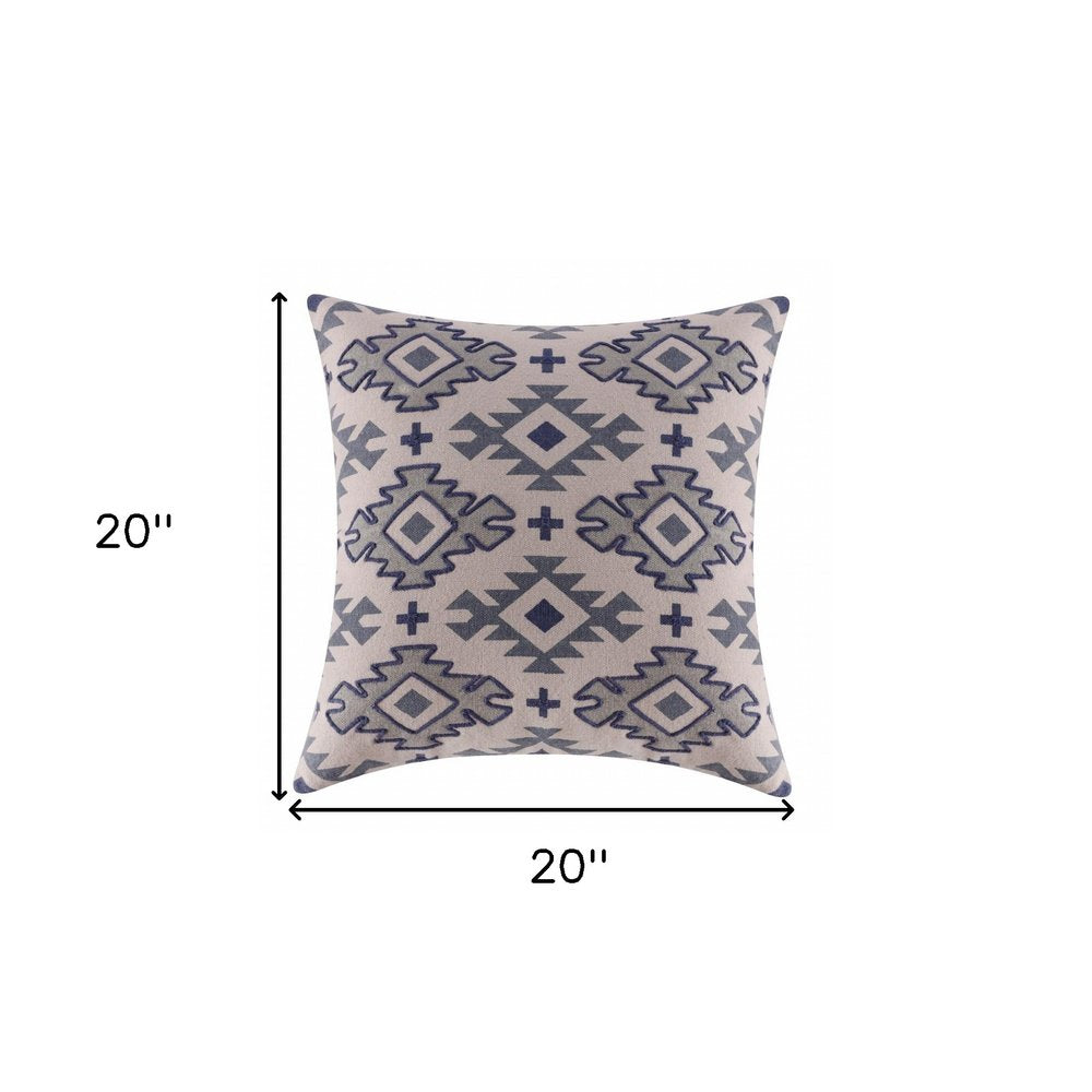 20" X 20" Blue And Gray 100% Cotton Geometric Zippered Pillow — view 7