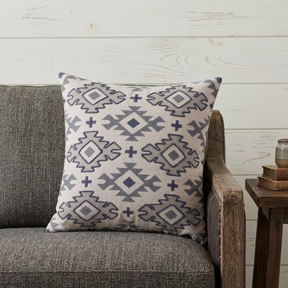 20" X 20" Blue And Gray 100% Cotton Geometric Zippered Pillow HomeRoots