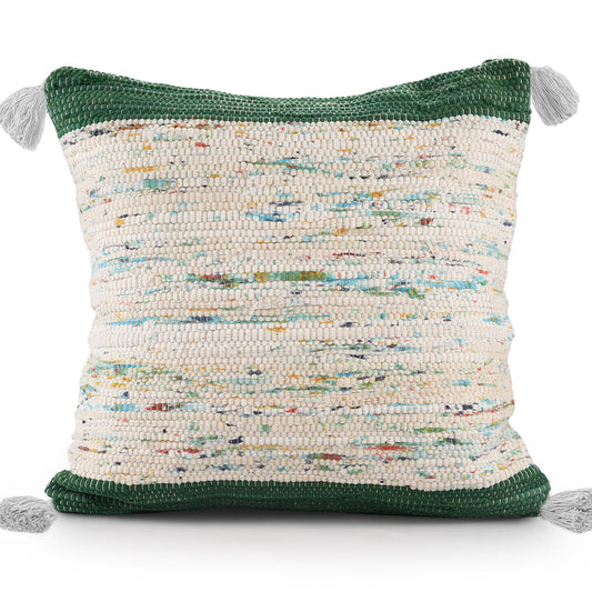 20" X 20" Green And Off-White 100% Cotton Abstract Zippered Pillow FurniFindUSA
