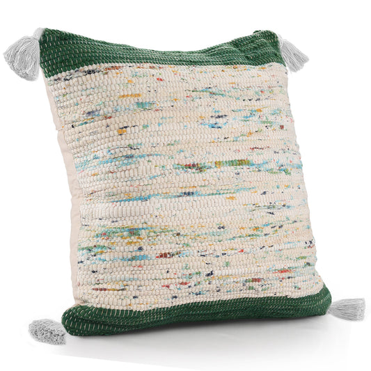 20" X 20" Green And Off-White 100% Cotton Abstract Zippered Pillow FurniFindUSA