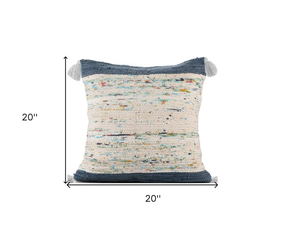 20" Blue And Off White Cotton Abstract Throw Pillow HomeRoots