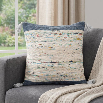 20" Blue And Off White Cotton Abstract Throw Pillow HomeRoots