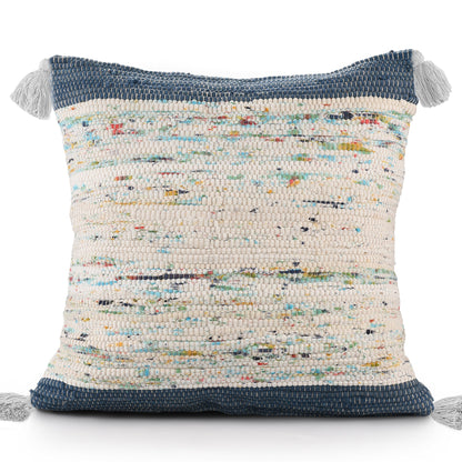 20" X 20" Blue And Off-White 100% Cotton Abstract Zippered Pillow FurniFindUSA