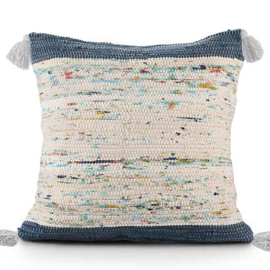 20" X 20" Blue And Off-White 100% Cotton Abstract Zippered Pillow FurniFindUSA