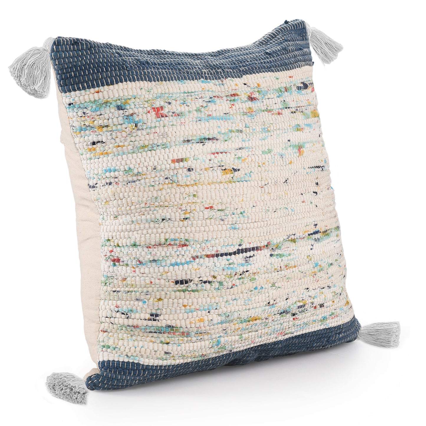 20" X 20" Blue And Off-White 100% Cotton Abstract Zippered Pillow FurniFindUSA