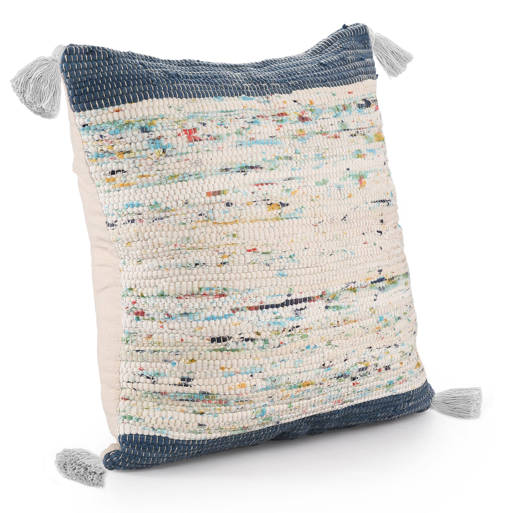 20" X 20" Blue And Off-White 100% Cotton Abstract Zippered Pillow FurniFindUSA