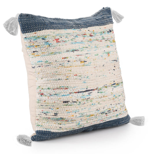 20" X 20" Blue And Off-White 100% Cotton Abstract Zippered Pillow FurniFindUSA