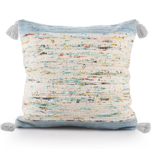 20" X 20" Blue and Off White Abstract Cotton Pillow FurniFindUSA