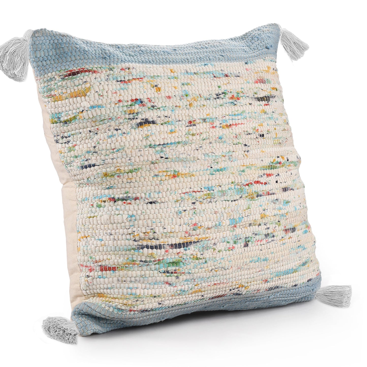20" X 20" Blue and Off White Abstract Cotton Pillow FurniFindUSA