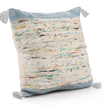 20" X 20" Blue and Off White Abstract Cotton Pillow FurniFindUSA