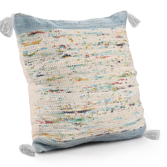 20" X 20" Blue and Off White Abstract Cotton Pillow FurniFindUSA