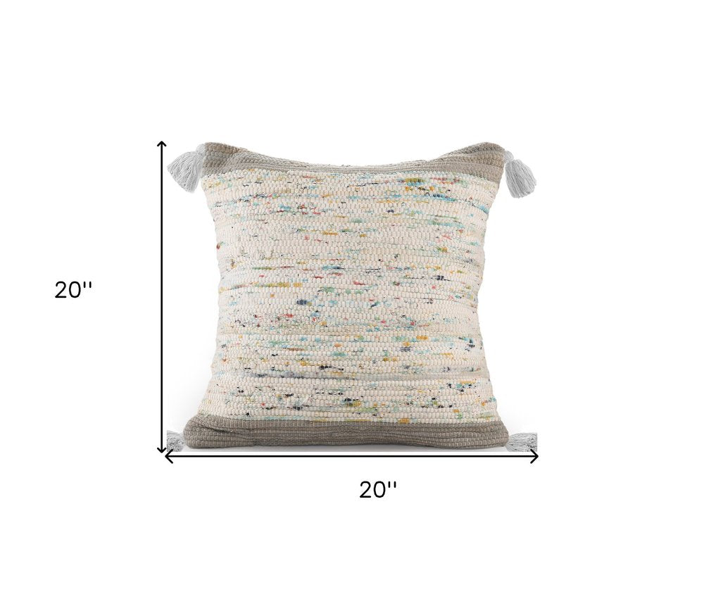 20" X 20" Gray And Off-White 100% Cotton Abstract Zippered Pillow HomeRoots